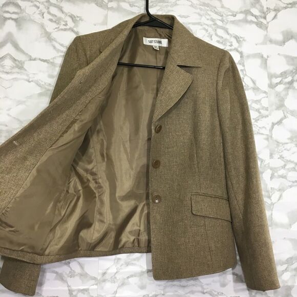 SUIT STUDIO TAN 3 BUTTON LONG SLEEVE BLAZER 6P - Picture 2 of 10